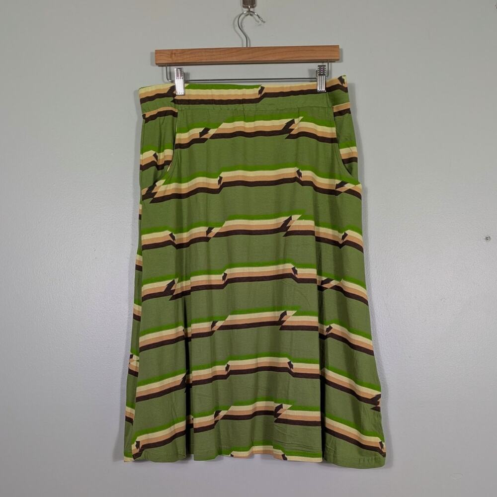 Svaha Midi Skirt XL Green Brown Stripe Arrows Organic Cotton Artsy Teacher Color - Picture 3 of 9